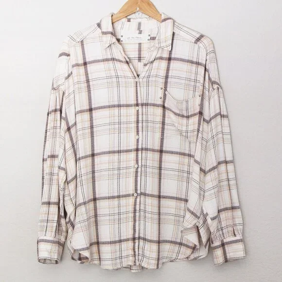 Free People We The Free Hidden Valley Button Down Oversized Plaid Shirt Top S - Picture 6 of 16